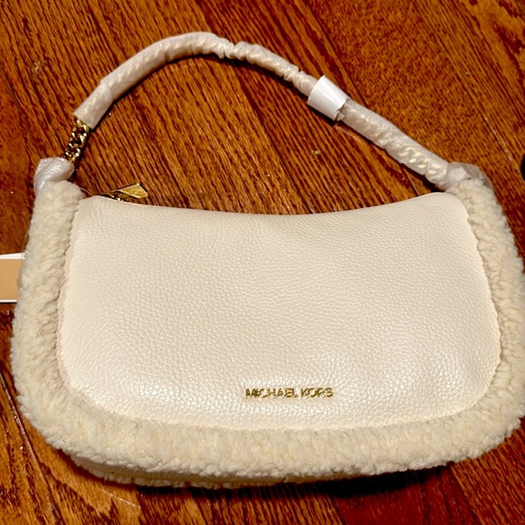 Michael Kors Carmela MD Leather Shearling Pouchette Crossbody Bag(Natural) - Picture 1 of 9